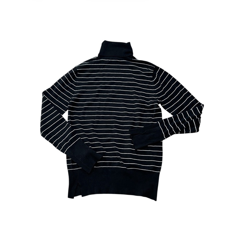 ZARA KNIT Black Striped Turtleneck Sweater L Stretch Slim Soft Chic - Picture 3 of 5